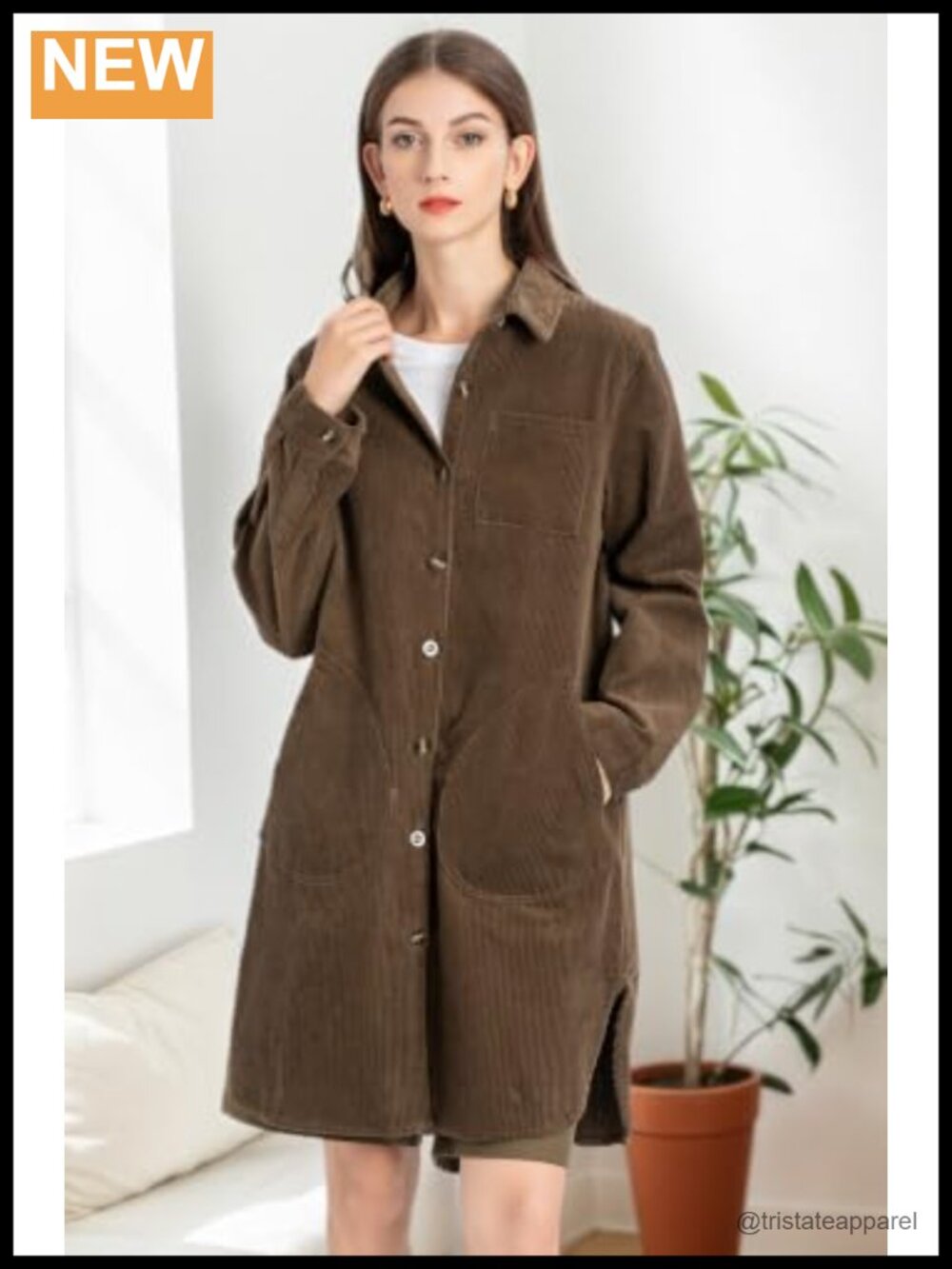 Women's Corduroy Shirt Jacket Long Sleeve Button Down Overshirt with Pockets - Picture 2 of 6